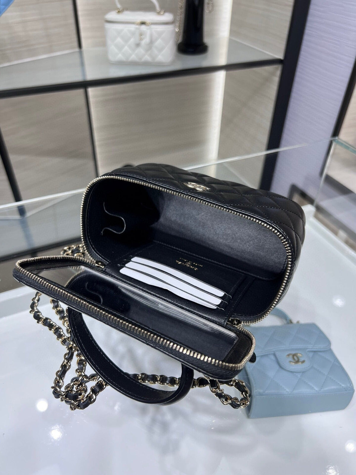 Chanel Vanity 17 Top Handle in Black Quilted Lambskin Gold Hardware Bag