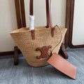 Celine Medium Supple Classic Panier in Raffia and Calfskin Bag