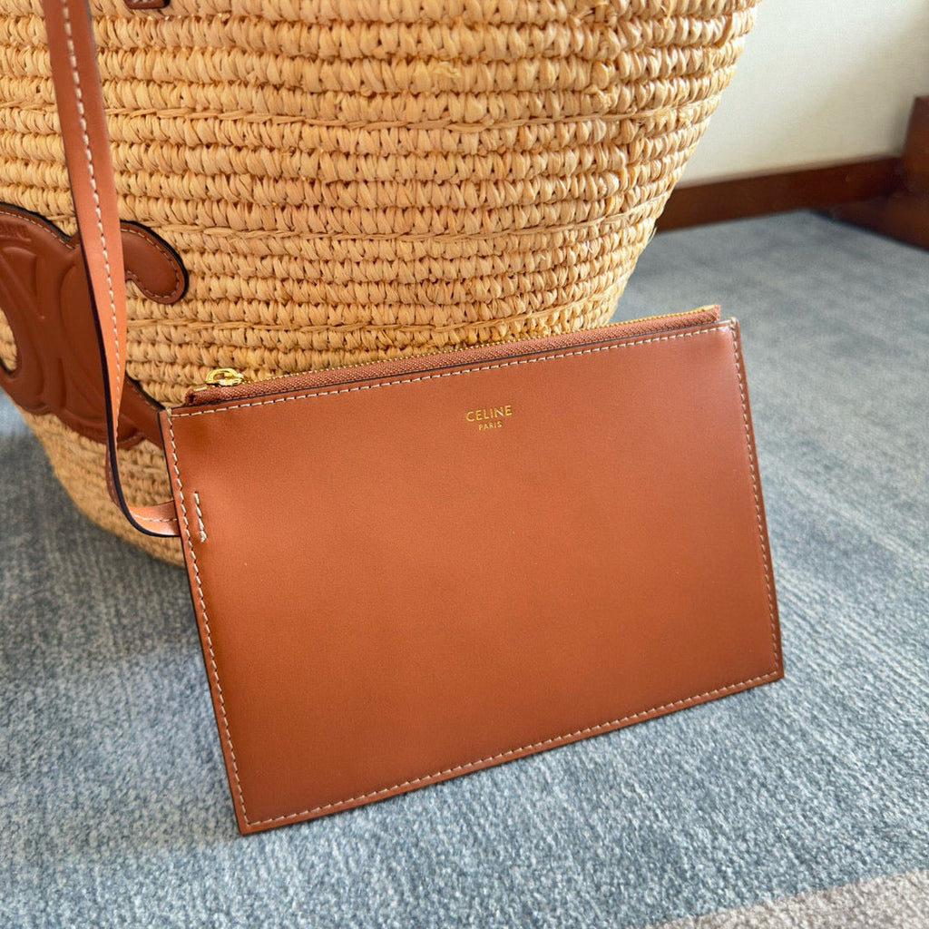 Celine Medium Supple Classic Panier in Raffia and Calfskin Bag