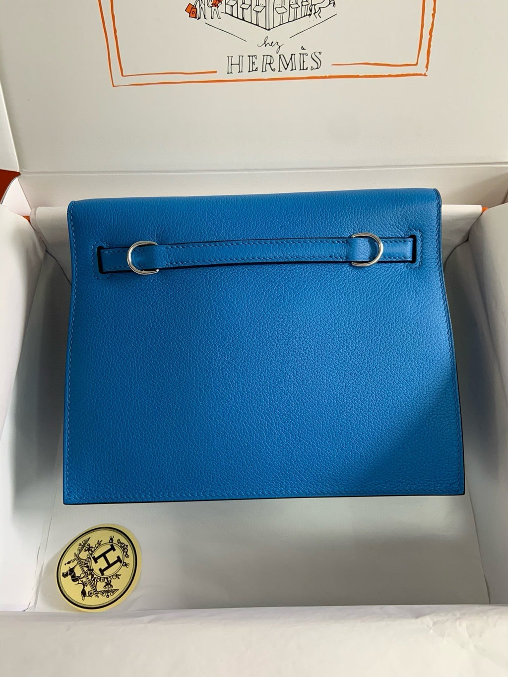 Hermes Kelly Danse 22 Evercolor Blue in Calfskin Sliver Hardware Bag