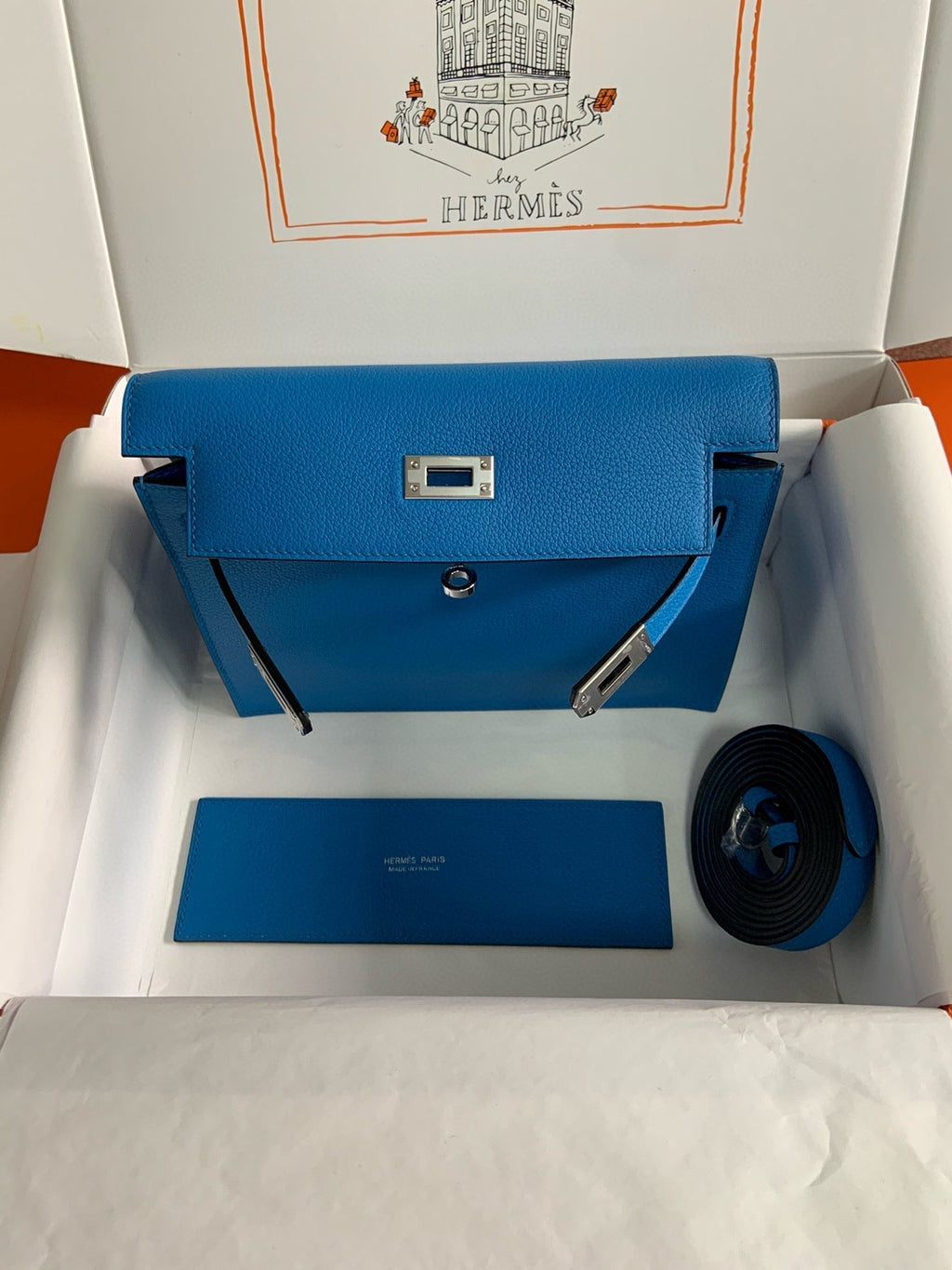 Hermes Kelly Danse 22 Evercolor Blue in Calfskin Gold Hardware Bag