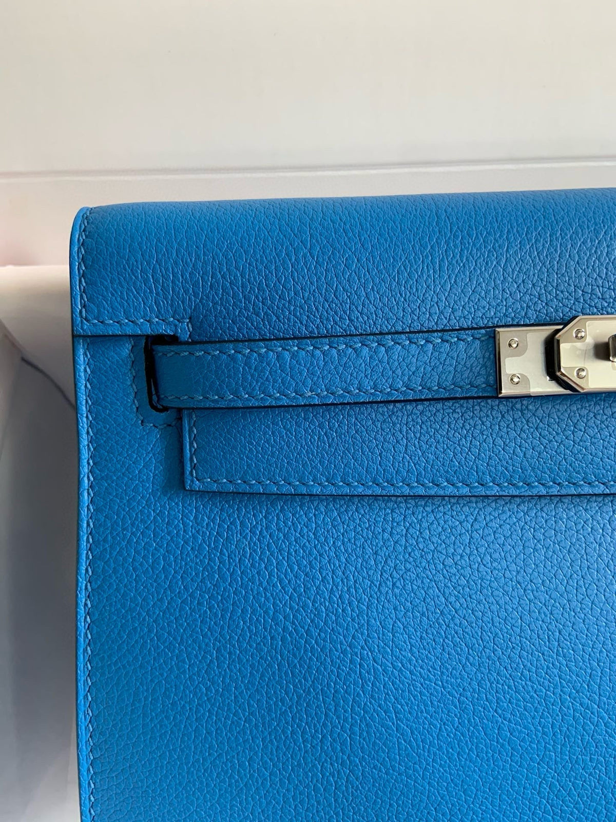 Hermes Kelly Danse 22 Evercolor Blue in Calfskin Sliver Hardware Bag