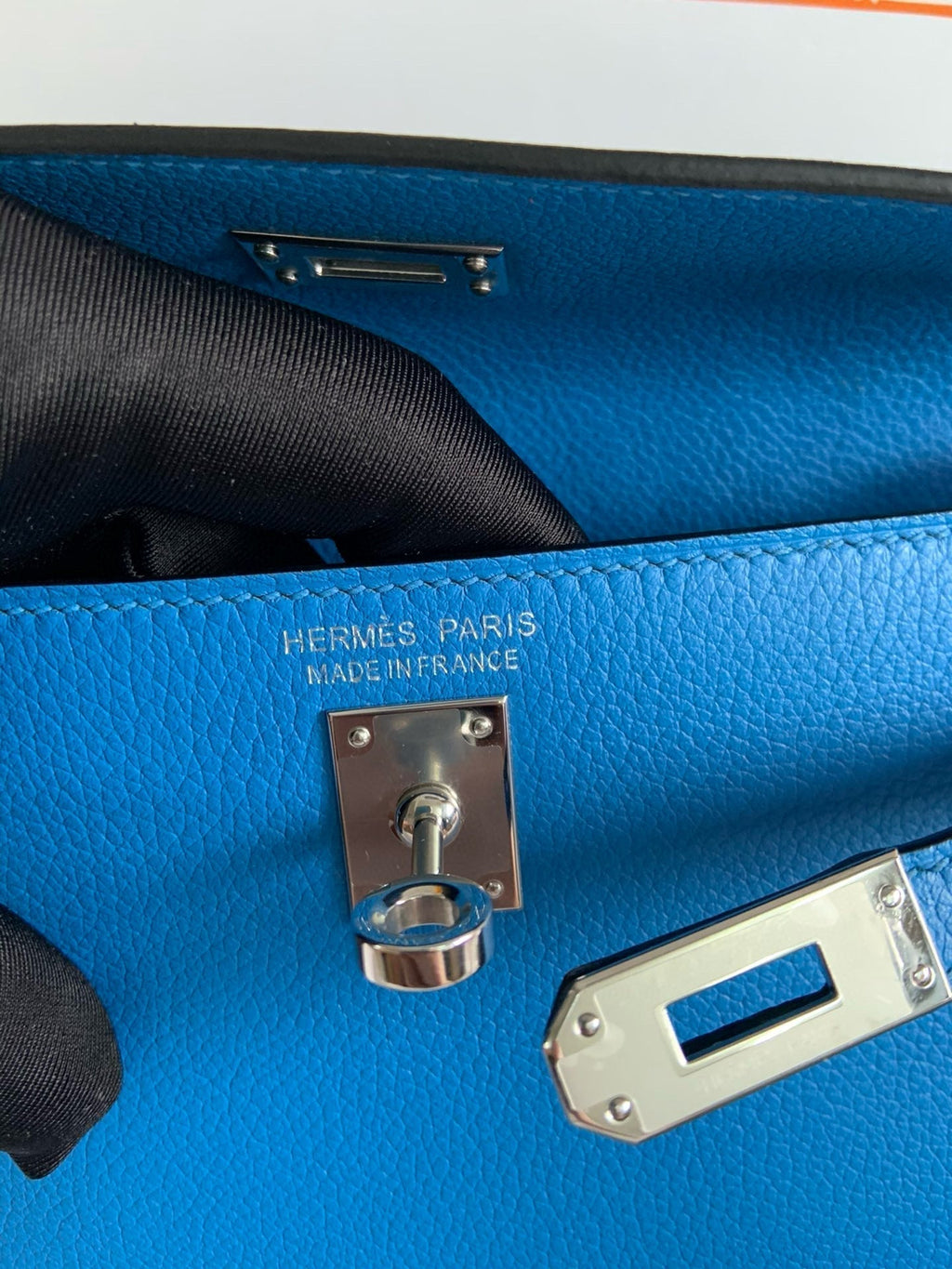 Hermes Kelly Danse 22 Evercolor Blue in Calfskin Sliver Hardware Bag