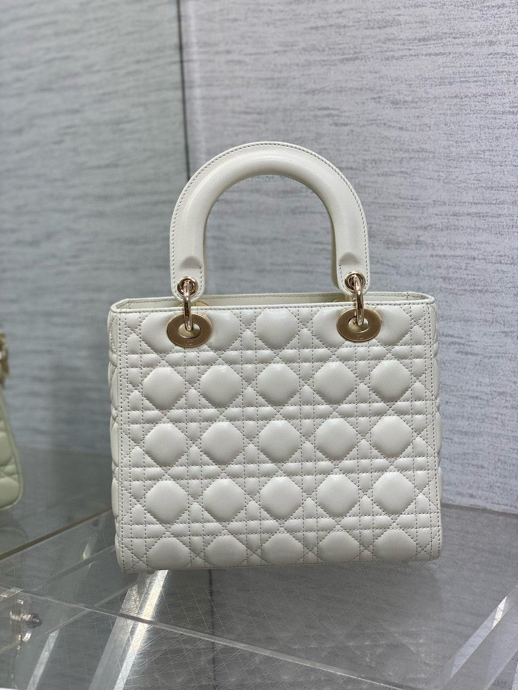 Dior Lady Bag 24 in White Calfskin Gold Hardware