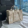 Chanel Shopping Bag 38 in Beige and White Canvas