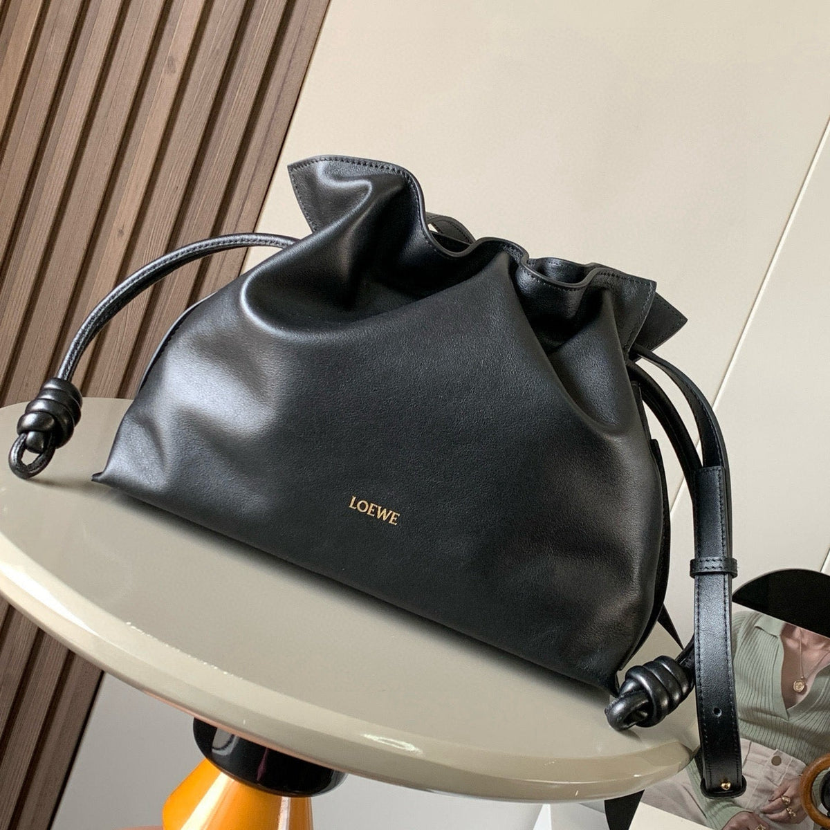 Loewe Medium 30 Flamenco Knot in Black Lambskin Glogo Bag