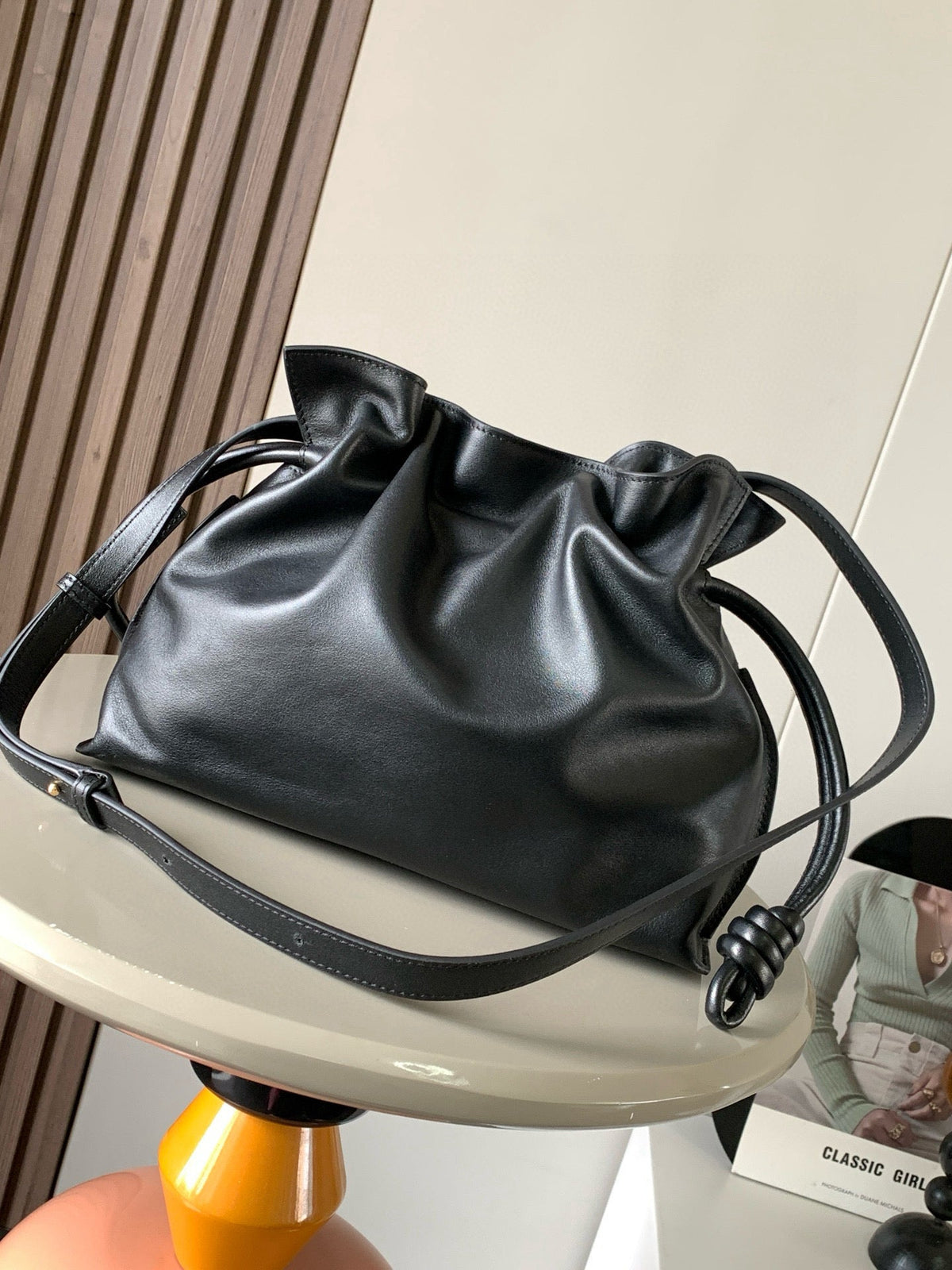 Loewe Medium 30 Flamenco Knot in Black Lambskin Glogo Bag
