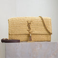Saint Laurent Kate Bag Crossbody 26 in Beige Woven Raffia Gold Hardware