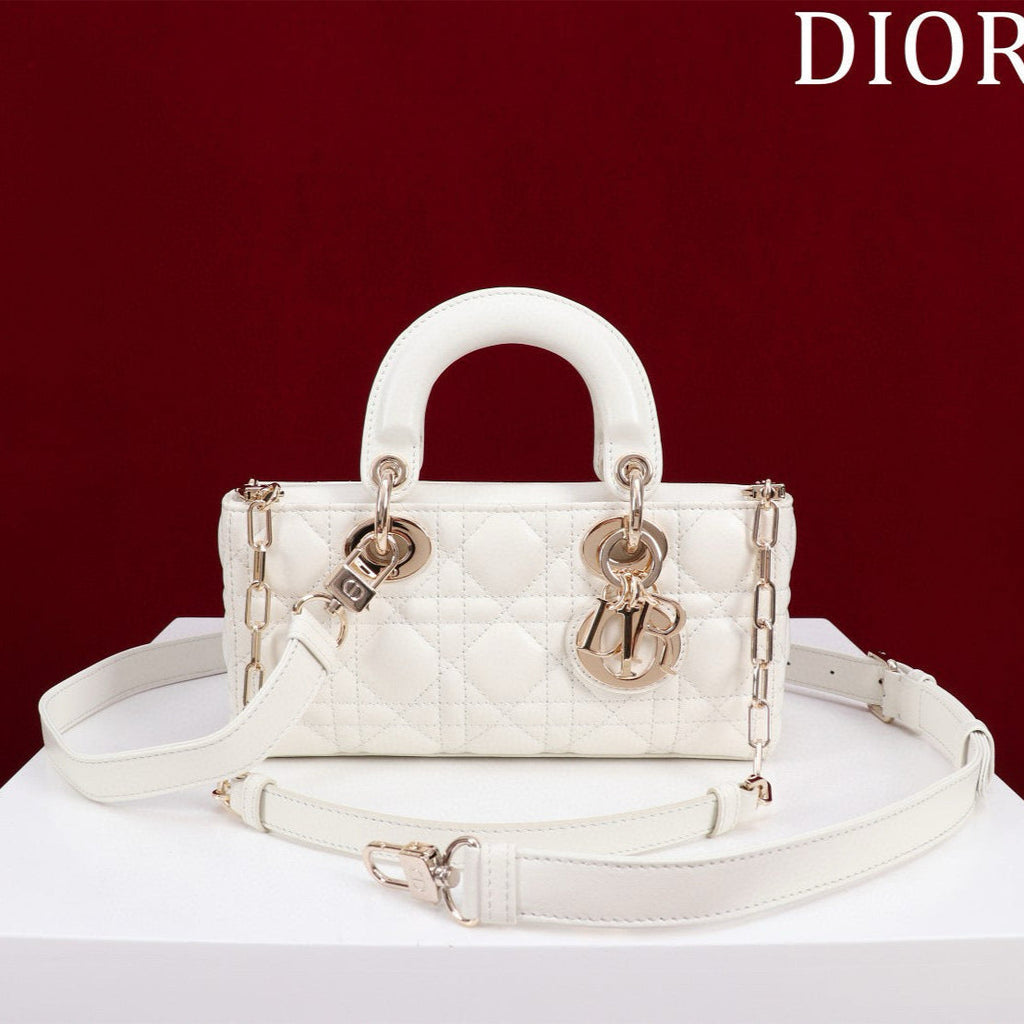 Dior Small Lady D-Joy 22 White Lambskin Gold Hardware Bag