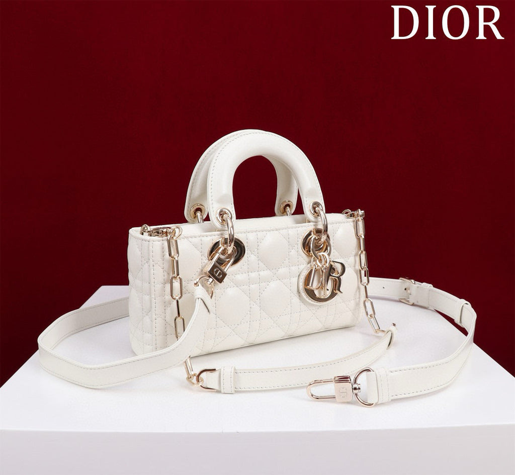 Dior Small Lady D-Joy 22 White Lambskin Gold Hardware Bag