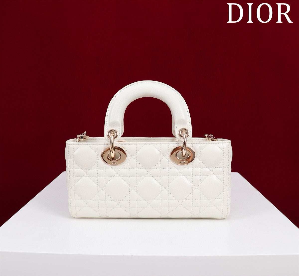 Dior Small Lady D-Joy 22 White Lambskin Gold Hardware Bag