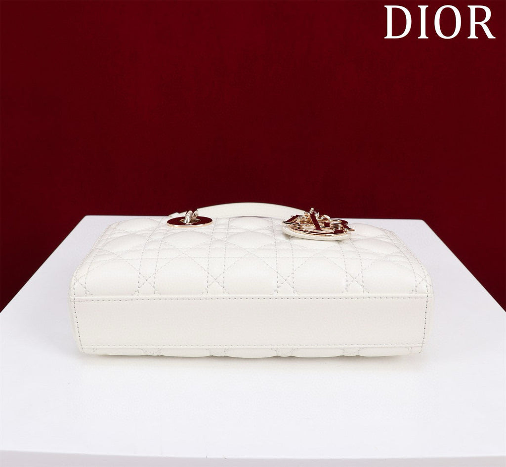 Dior Small Lady D-Joy 22 White Lambskin Gold Hardware Bag