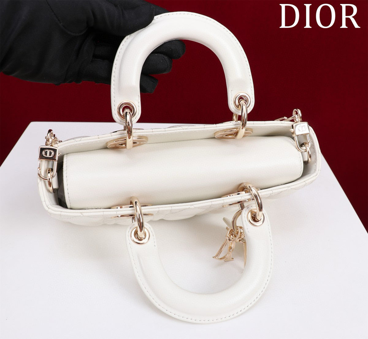 Dior Small Lady D-Joy 22 White Lambskin Gold Hardware Bag