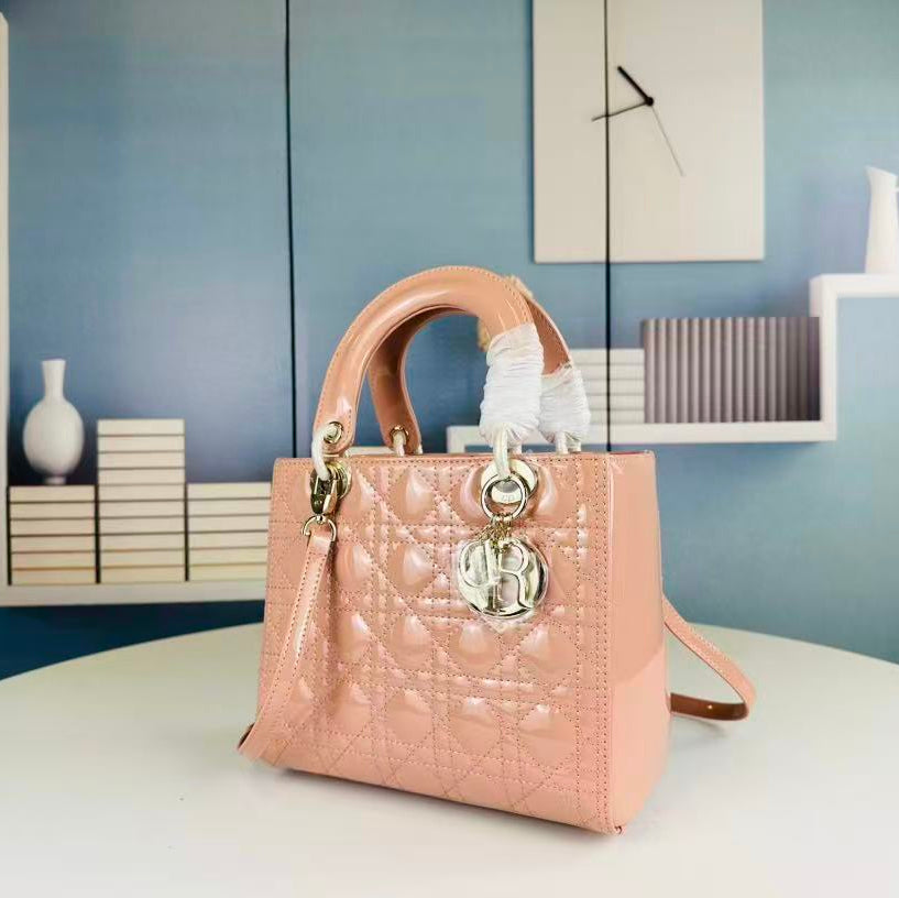 Dior Lady Bag 24 Beige Patent Calfskin Gold Hardware