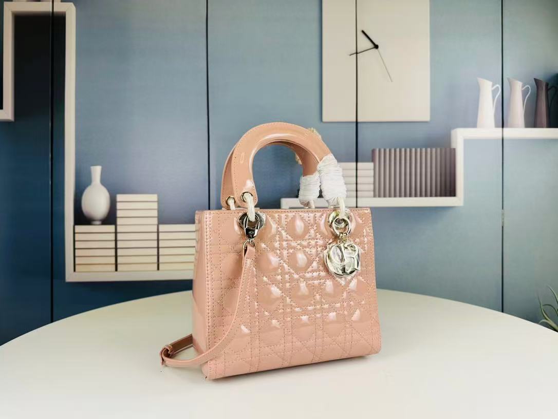 Dior Lady Bag 24 Beige Patent Calfskin Gold Hardware