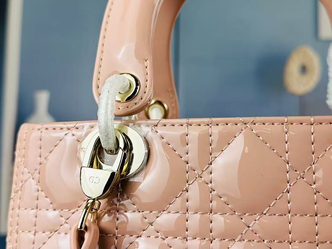 Dior Lady Bag 24 Beige Patent Calfskin Gold Hardware