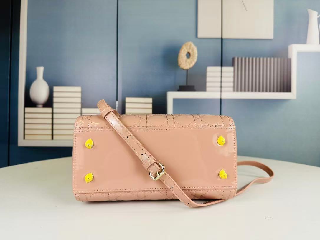 Dior Lady Bag 24 Beige Patent Calfskin Gold Hardware