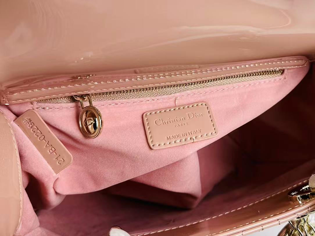 Dior Lady Bag 24 Beige Patent Calfskin Gold Hardware