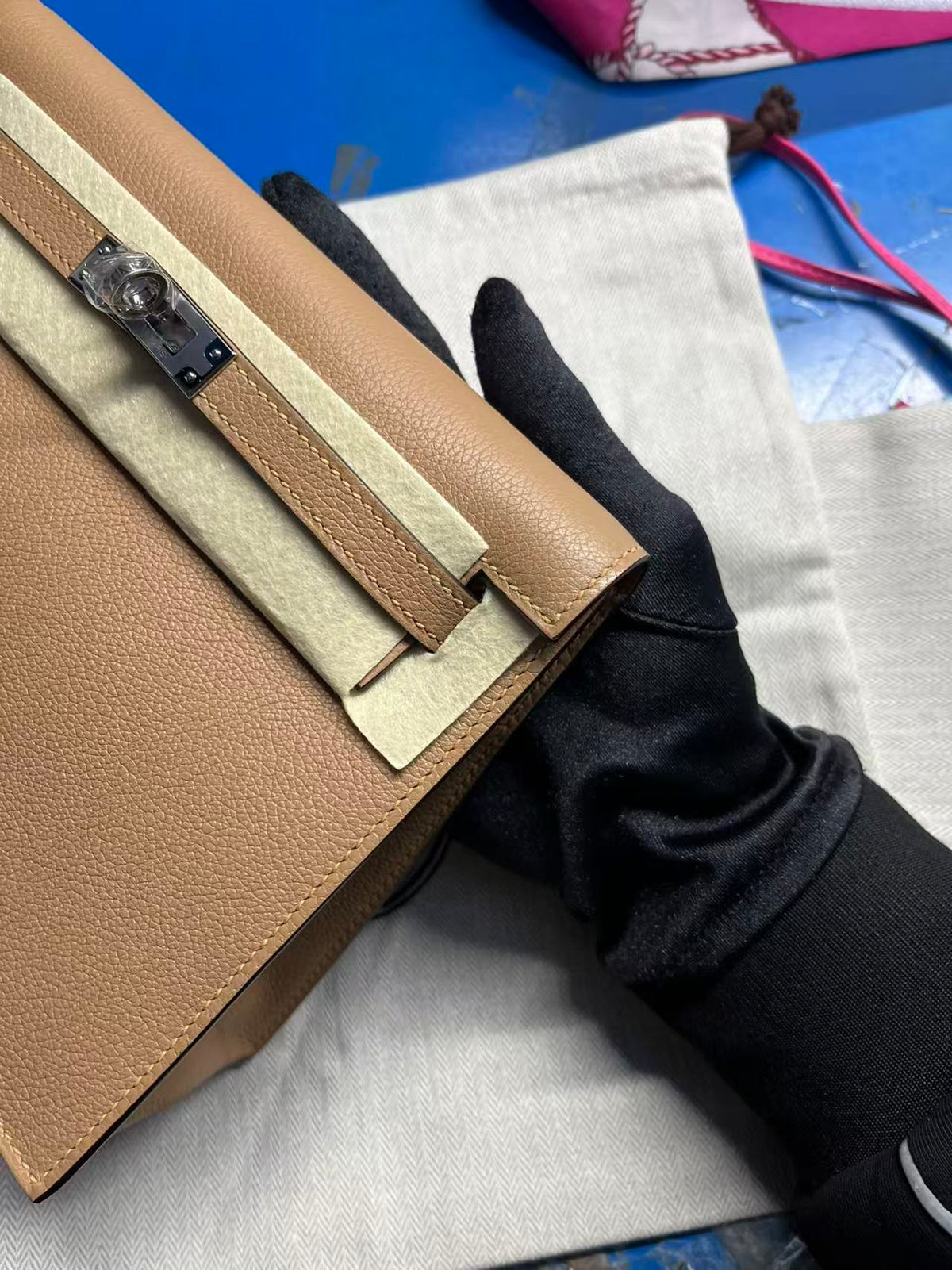 Hermes Kelly Danse 22 Tan Brown in Calfskin Silver Hardware Bag
