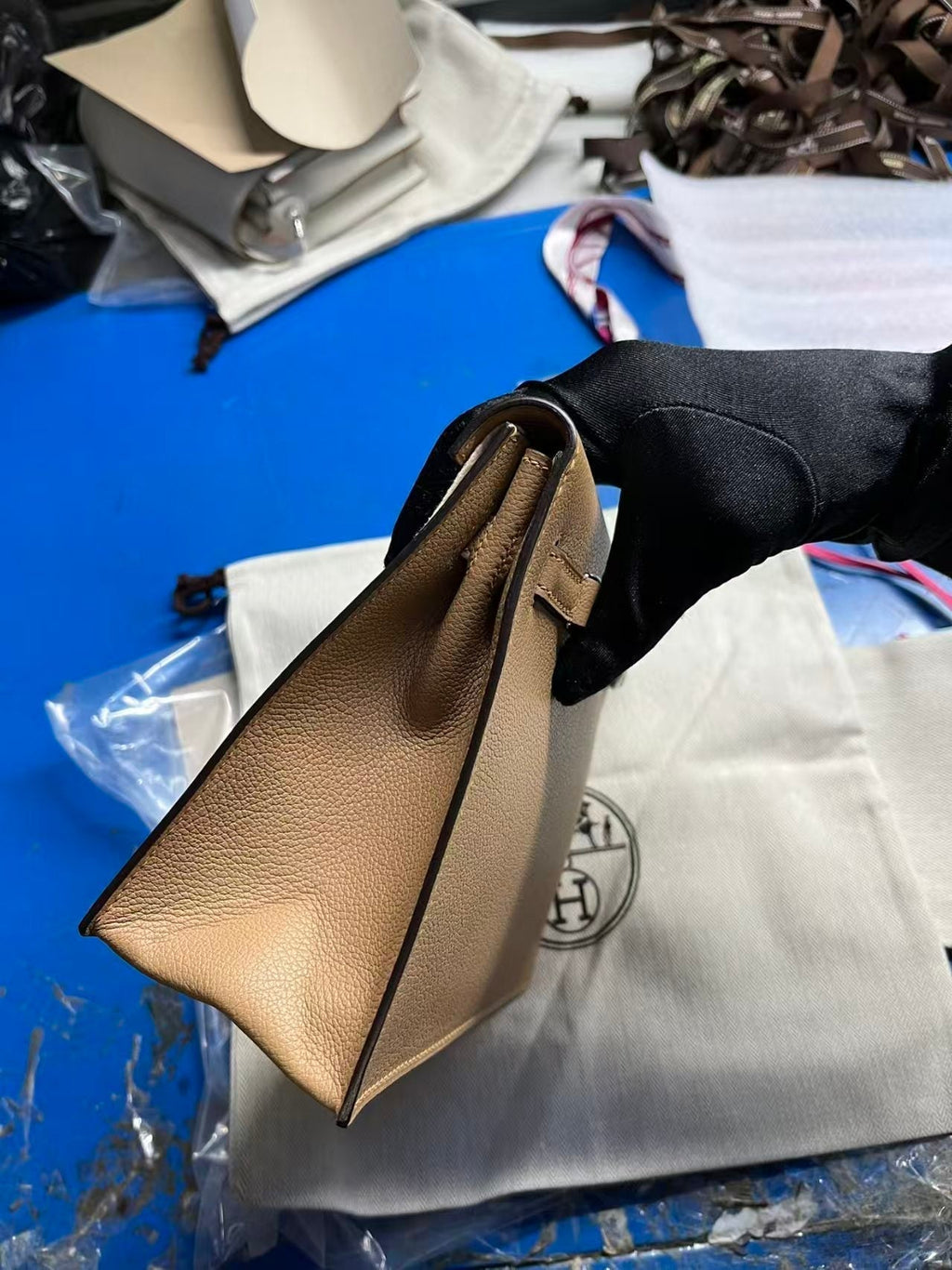 Hermes Kelly Danse 22 Tan Brown in Calfskin Silver Hardware Bag