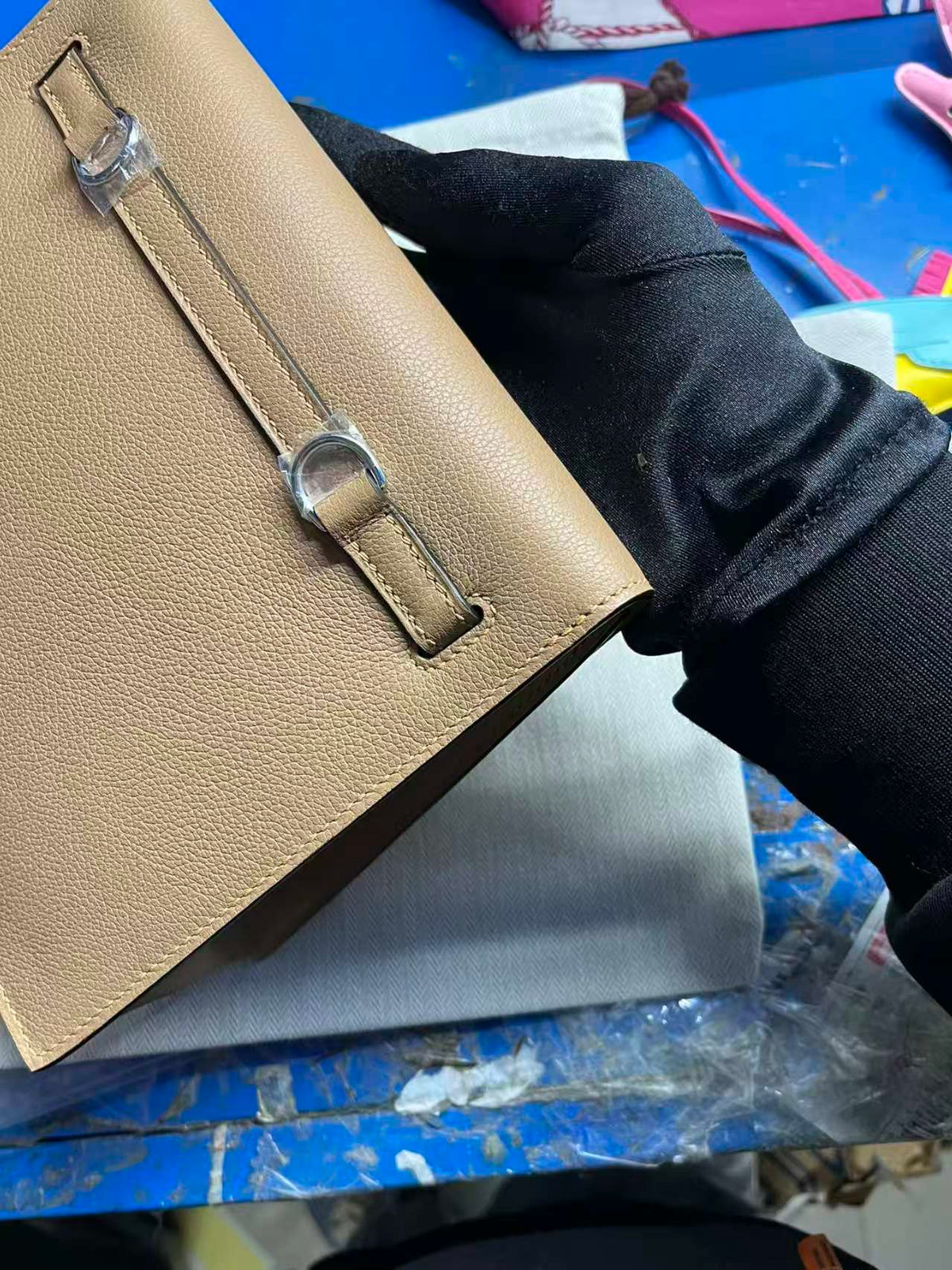 Hermes Kelly Danse 22 Tan Brown in Calfskin Silver Hardware Bag