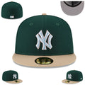 New York Yankees Fitted Cap - Forest Green with Tan Brim and Ice Blue Logo