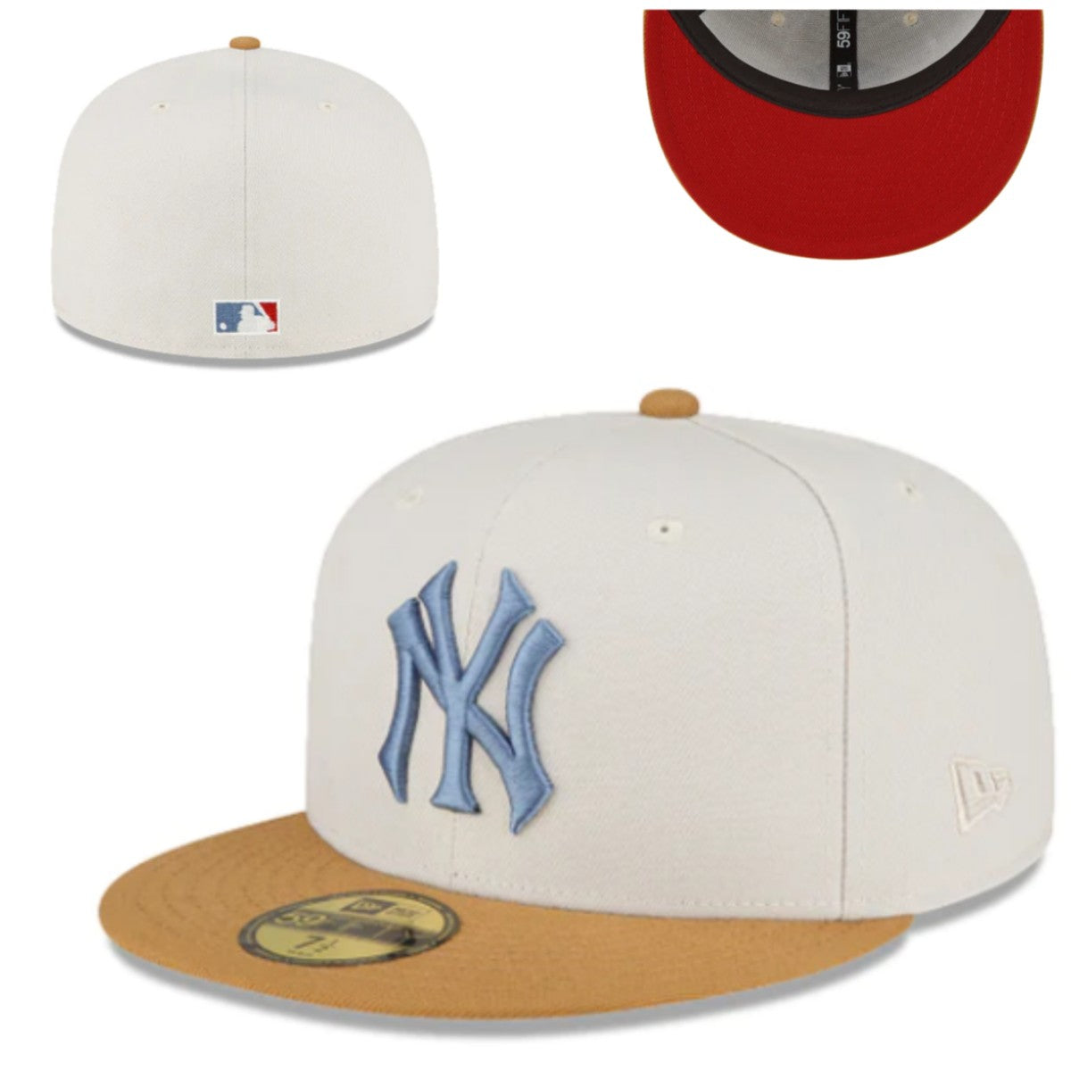 New York Yankees 59FIFTY Hat with Blue Logo and Tan Brim - Cream