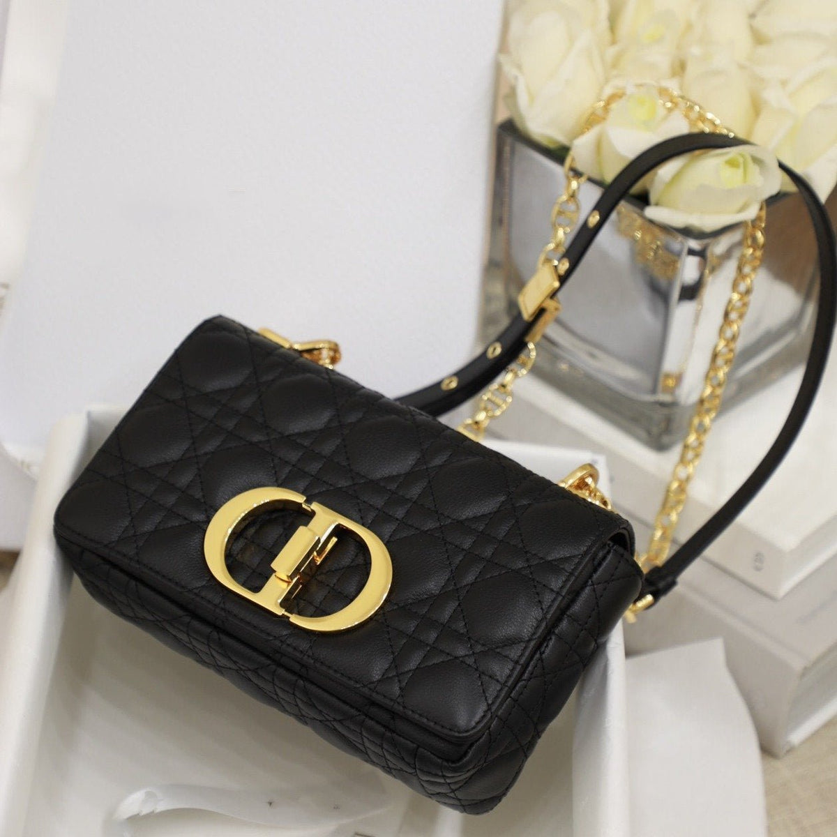 Dior Small Caro Bag Balck Supple Cannage Calfskin