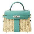 Hermes Kelly 20cm Jaune de Naples Swift in Turquoise Leather and Wicker Silver Hardware Bag