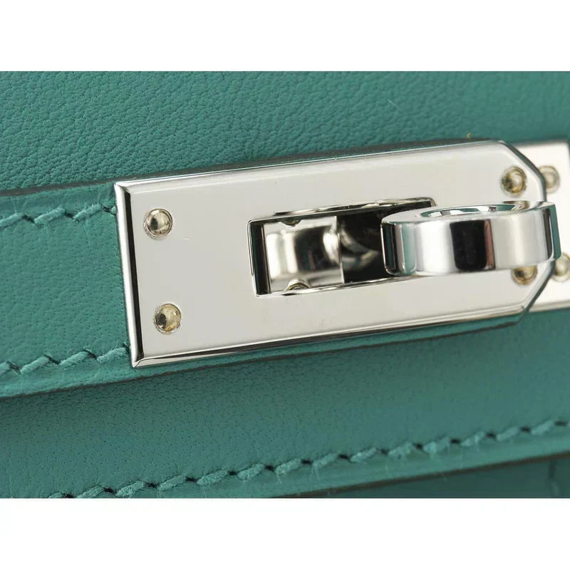 Hermes Kelly 20cm Jaune de Naples Swift in Turquoise Leather and Wicker Silver Hardware Bag