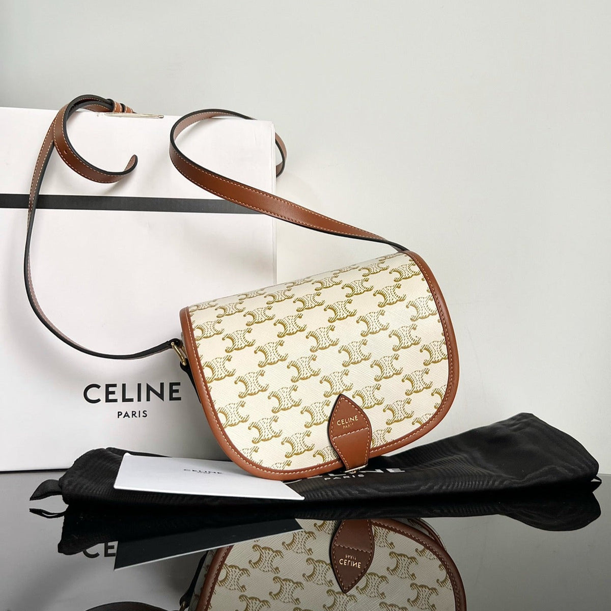 Celine Monogram Saddle Bag 18 Fabric White