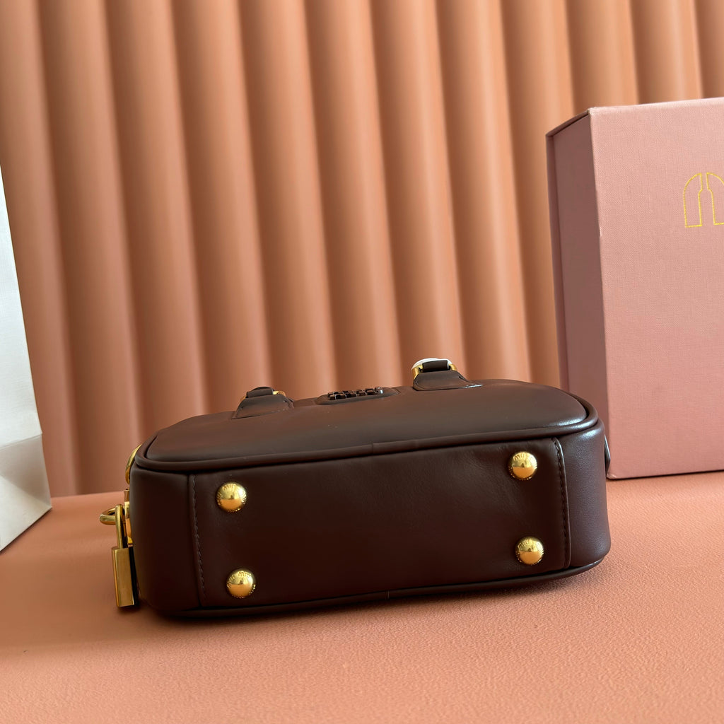 Miu Miu 26S Arcadie Bag 19 in Dark Brown Calfskin Gold Hardware