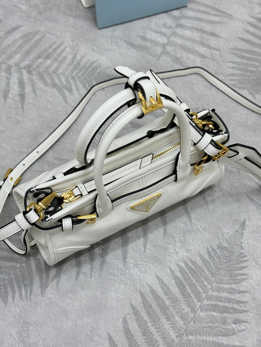 Prada 25S Bonnie Mini Handbag 23 in White Calfskin Gold Hardware