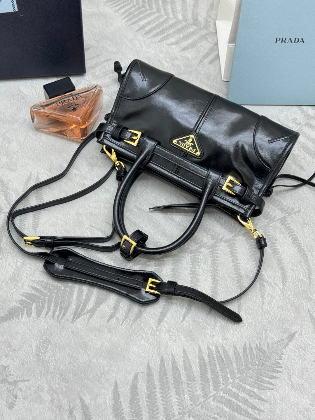 Prada 25S Bonnie Mini Handbag 23 in Black Calfskin Gold Hardware