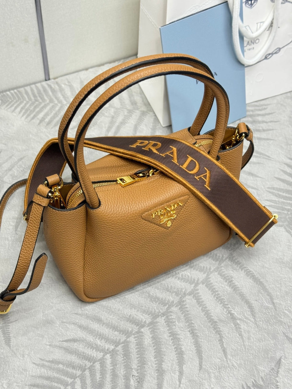 Prada 25S Small Bag 23 in Caramel Calfskin Gold Hardware