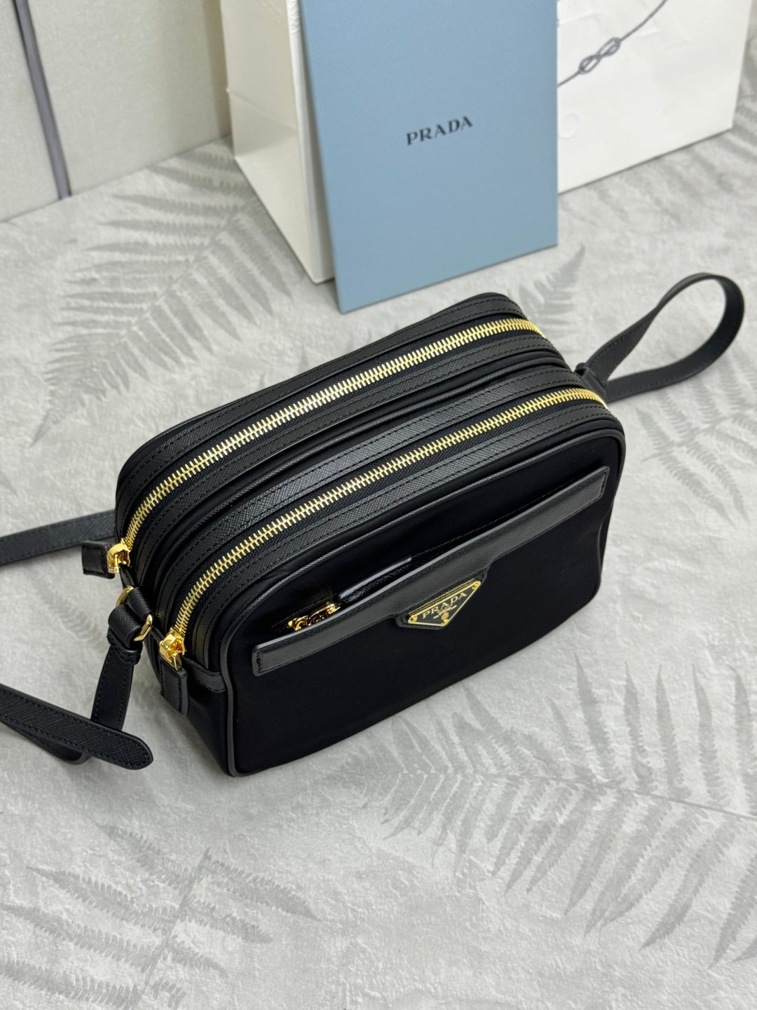 Prada 25S Re-Edition 1978 Mini 21 in Black Nylon and Saffiano Calfskin Bag