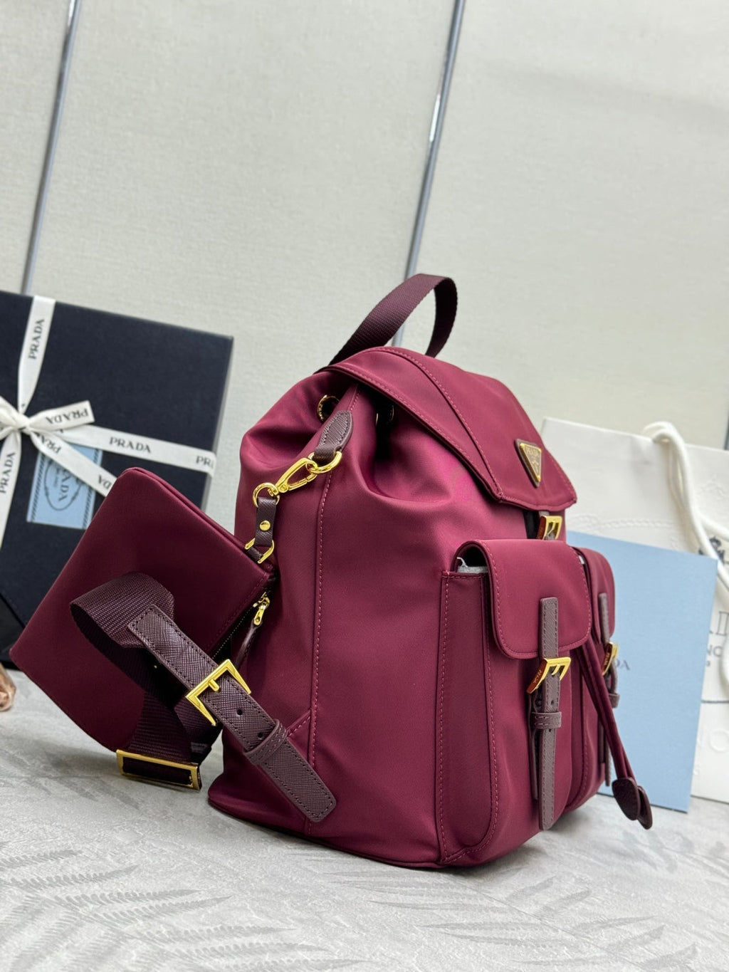 Prada 25S Re-Edition 1978 Small Backpack 32 in Burgundy Re-Nylon