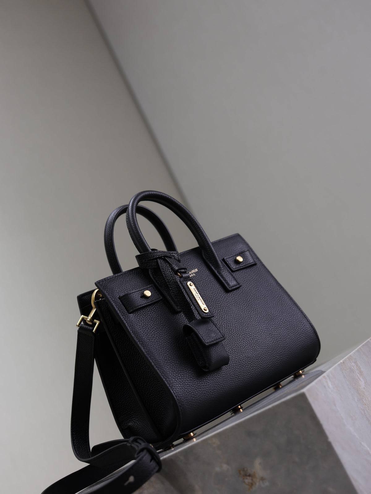 Saint Laurent 25S Sac de Jour 22 in Black Supple Grained Calfskin Gold Hardwre Bag