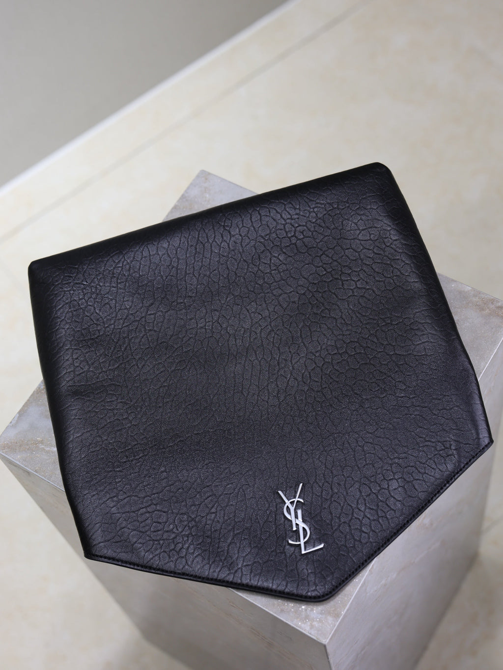 Saint Laurent 25S Cassandre Large Envelope Pouch 29 in Black Calfskin Gray Hardware