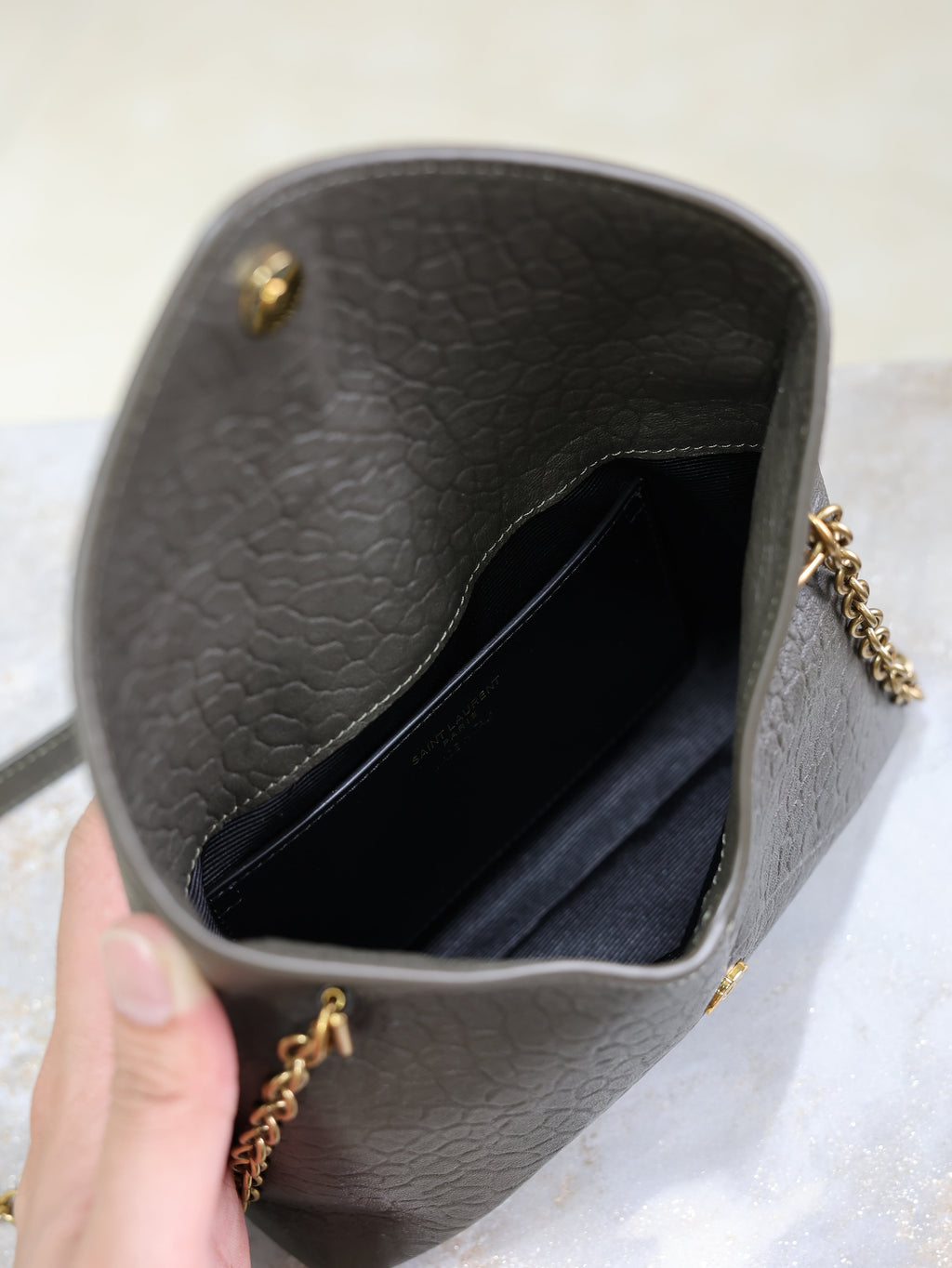 Saint Laurent 25S Calypso Mini 19 in Charcoal Gray Lambskin Gold Hardwre Bag