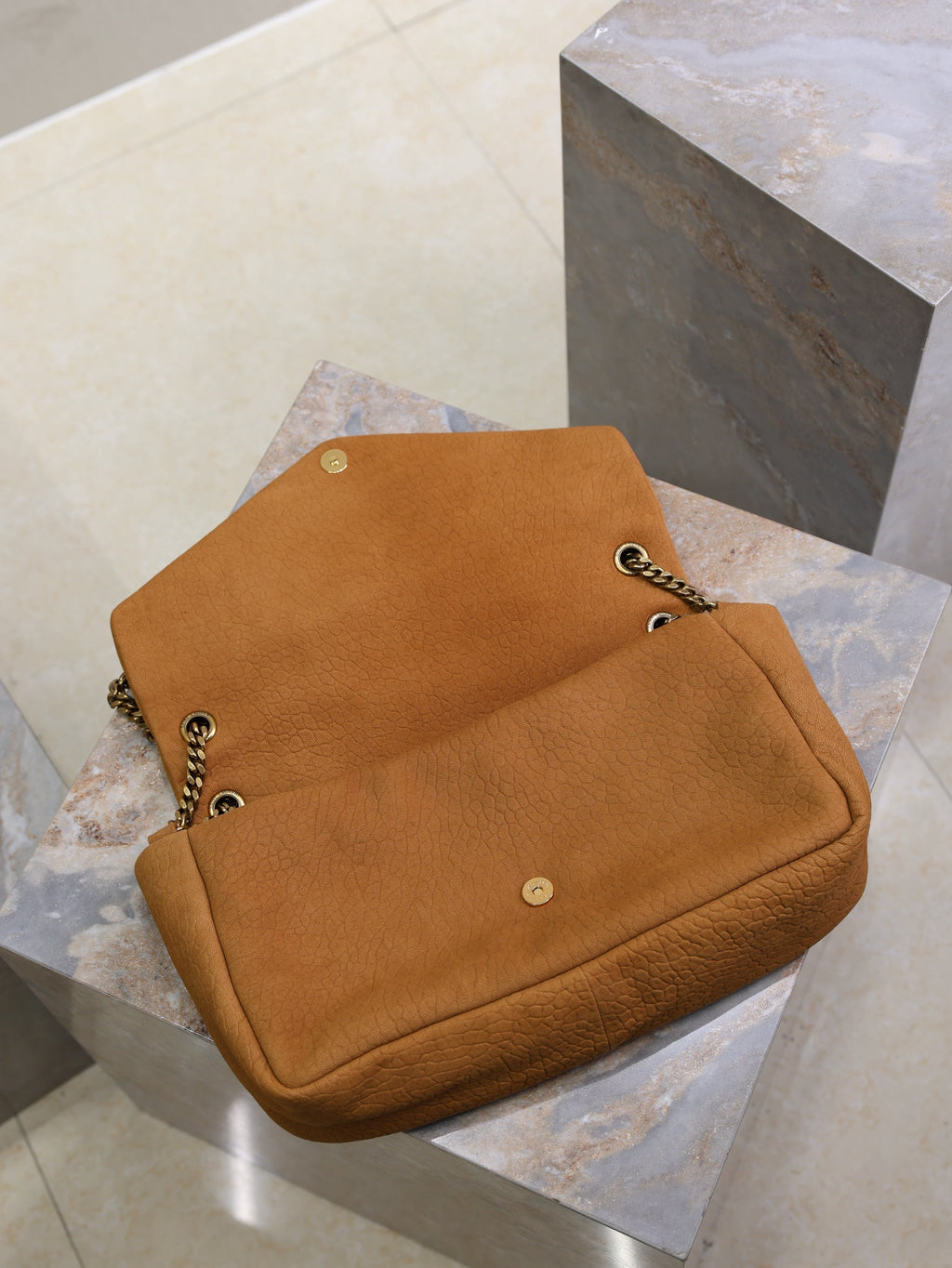 Saint Laurent 25S Calypso GM 38 in Burnt Orange Grained Calfskin Gold Hardware Bag