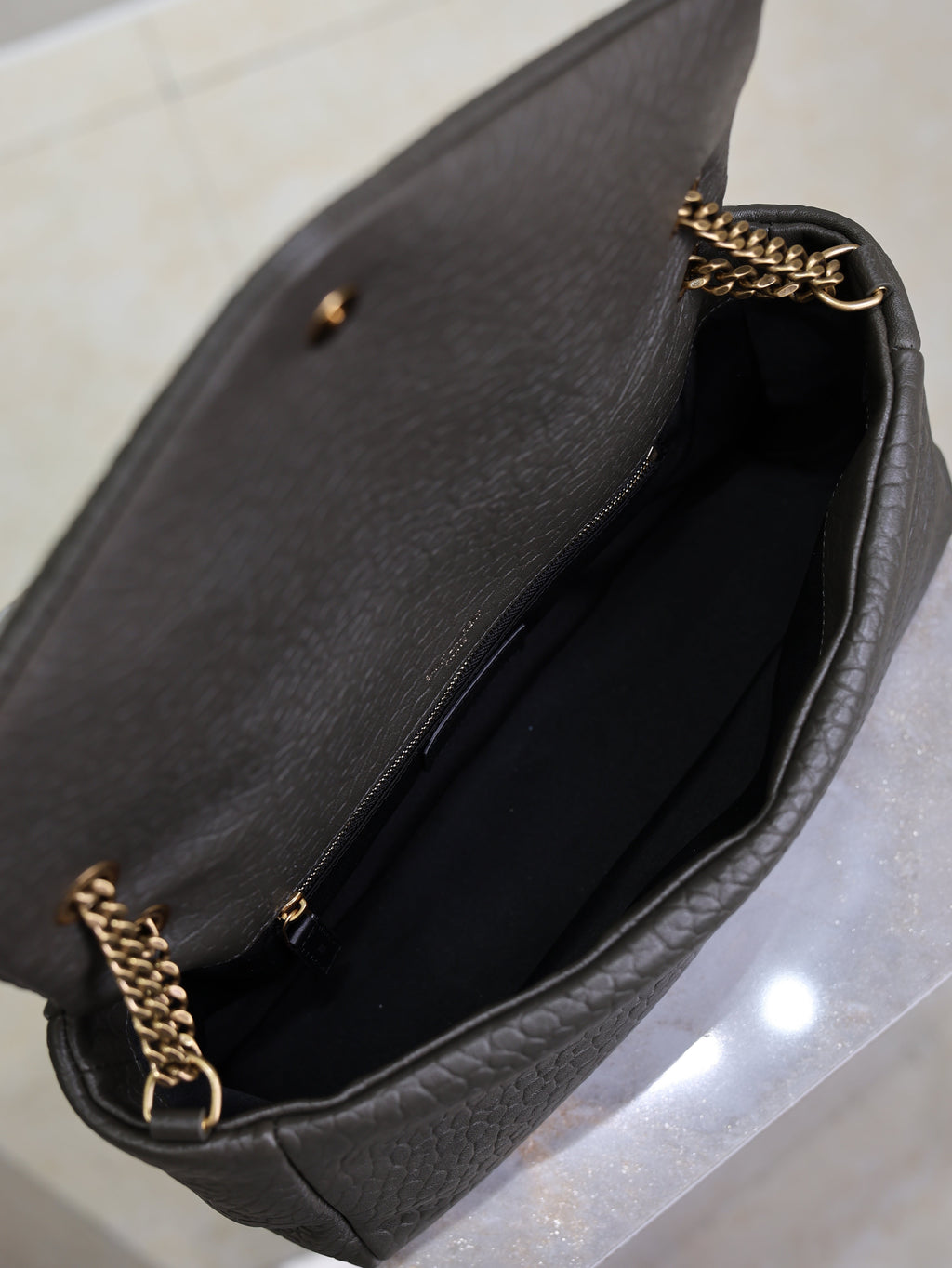 Saint Laurent 25S Calypso 30 in Dark Olive Grained Calfskin Gold Hardwre Bag