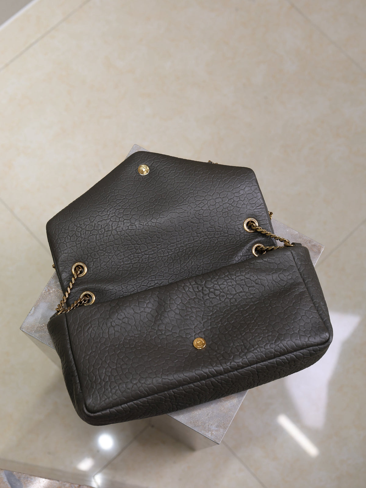 Saint Laurent 25S Calypso 30 in Dark Olive Grained Calfskin Gold Hardwre Bag