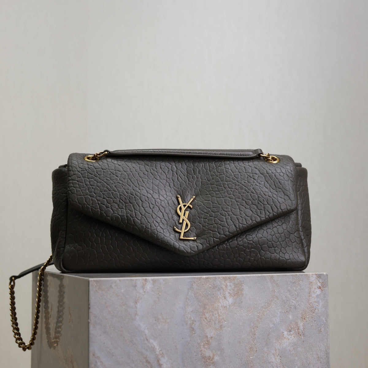 Saint Laurent 25S Calypso 30 in Dark Olive Grained Calfskin Gold Hardwre Bag