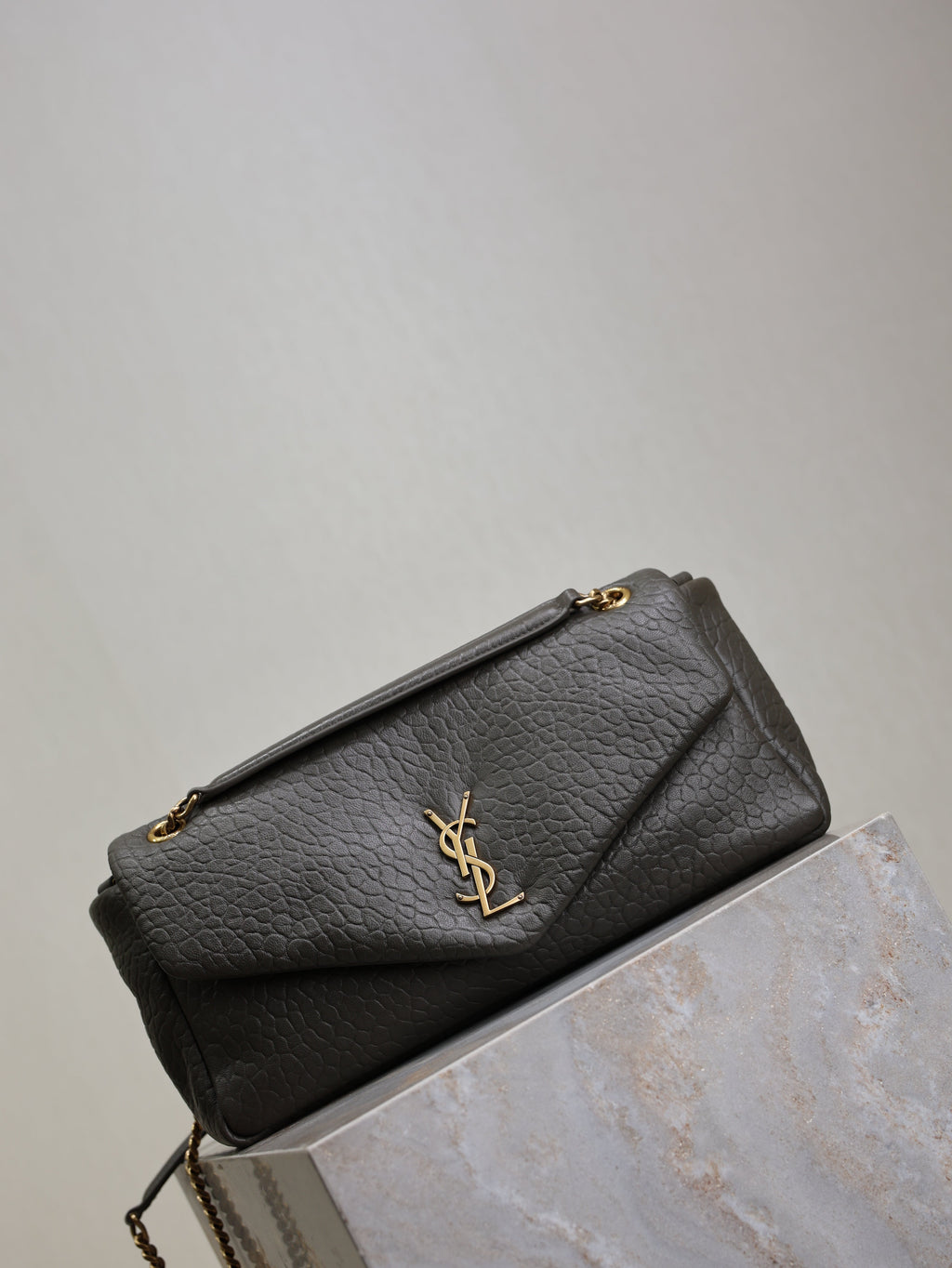 Saint Laurent 25S Calypso 30 in Dark Olive Grained Calfskin Gold Hardwre Bag
