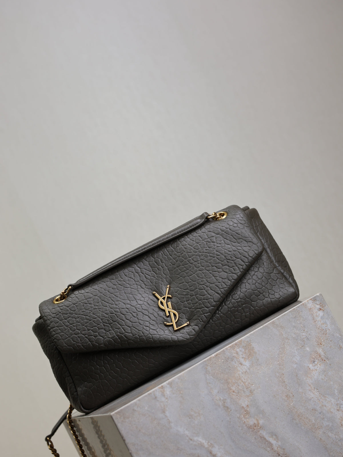 Saint Laurent 25S Calypso 30 in Dark Olive Grained Calfskin Gold Hardwre Bag