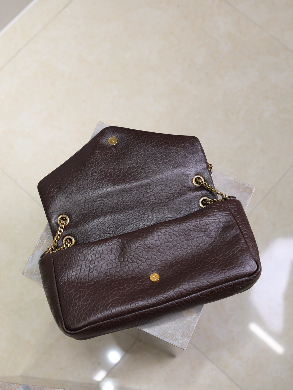 Saint Laurent 25S Calypso 30 in Dark Chocolate Grained Calfskin Gold Hardware Bag