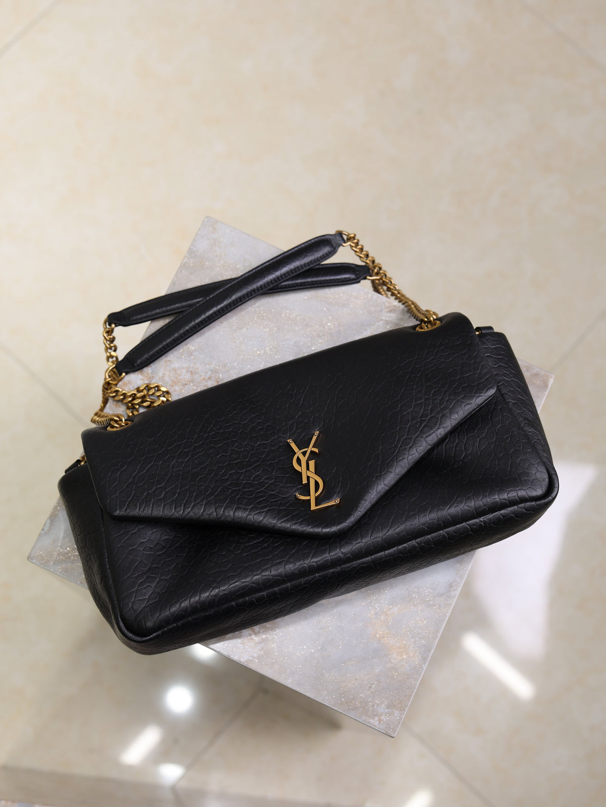 Saint Laurent 25S Calypso 30 in Black Grained Calfskin Gold Hardwre Bag