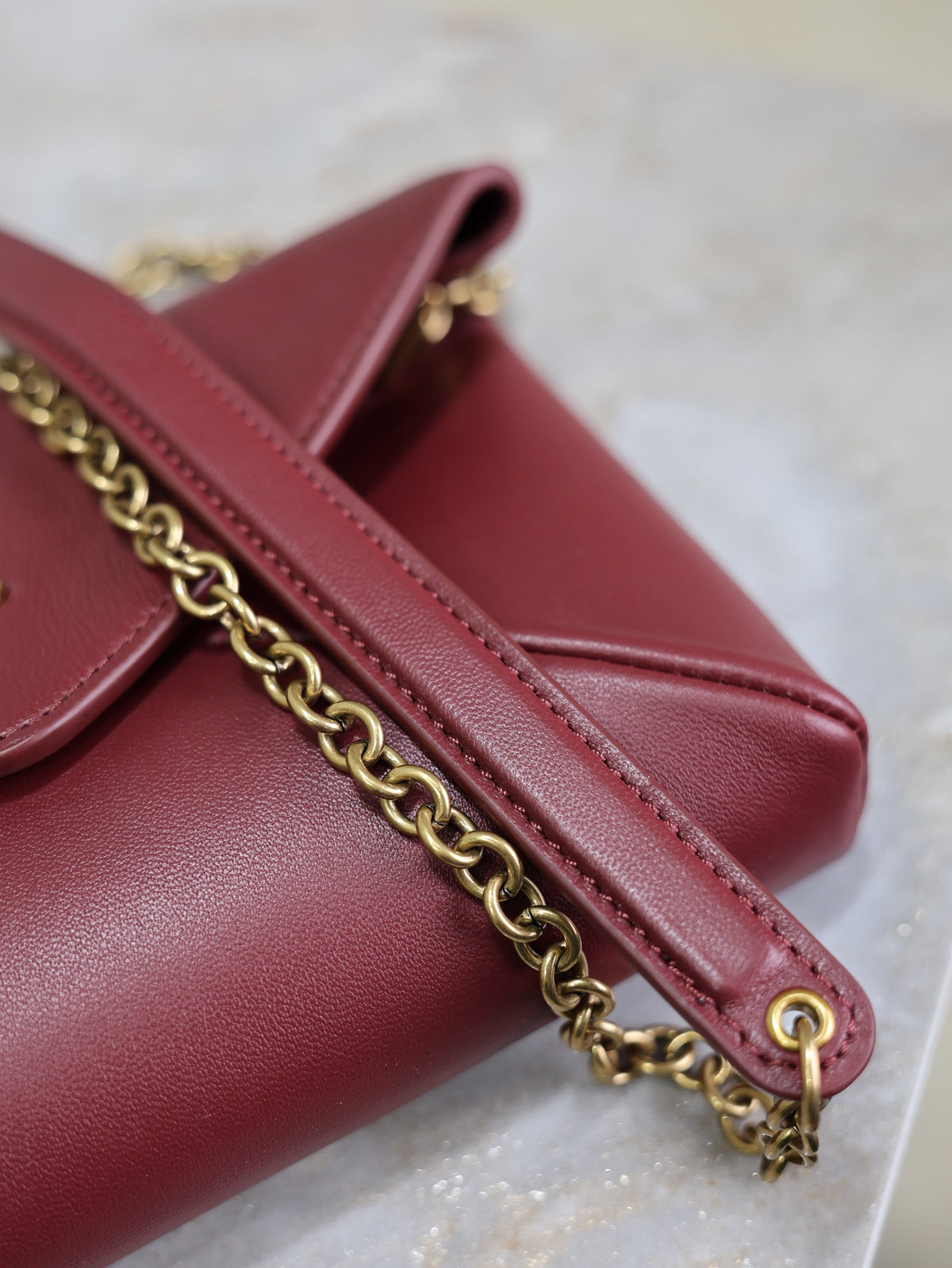 Saint Laurent 25S Calypso Mini 19 in Burgundy Calfskin Gold Hardware Bag