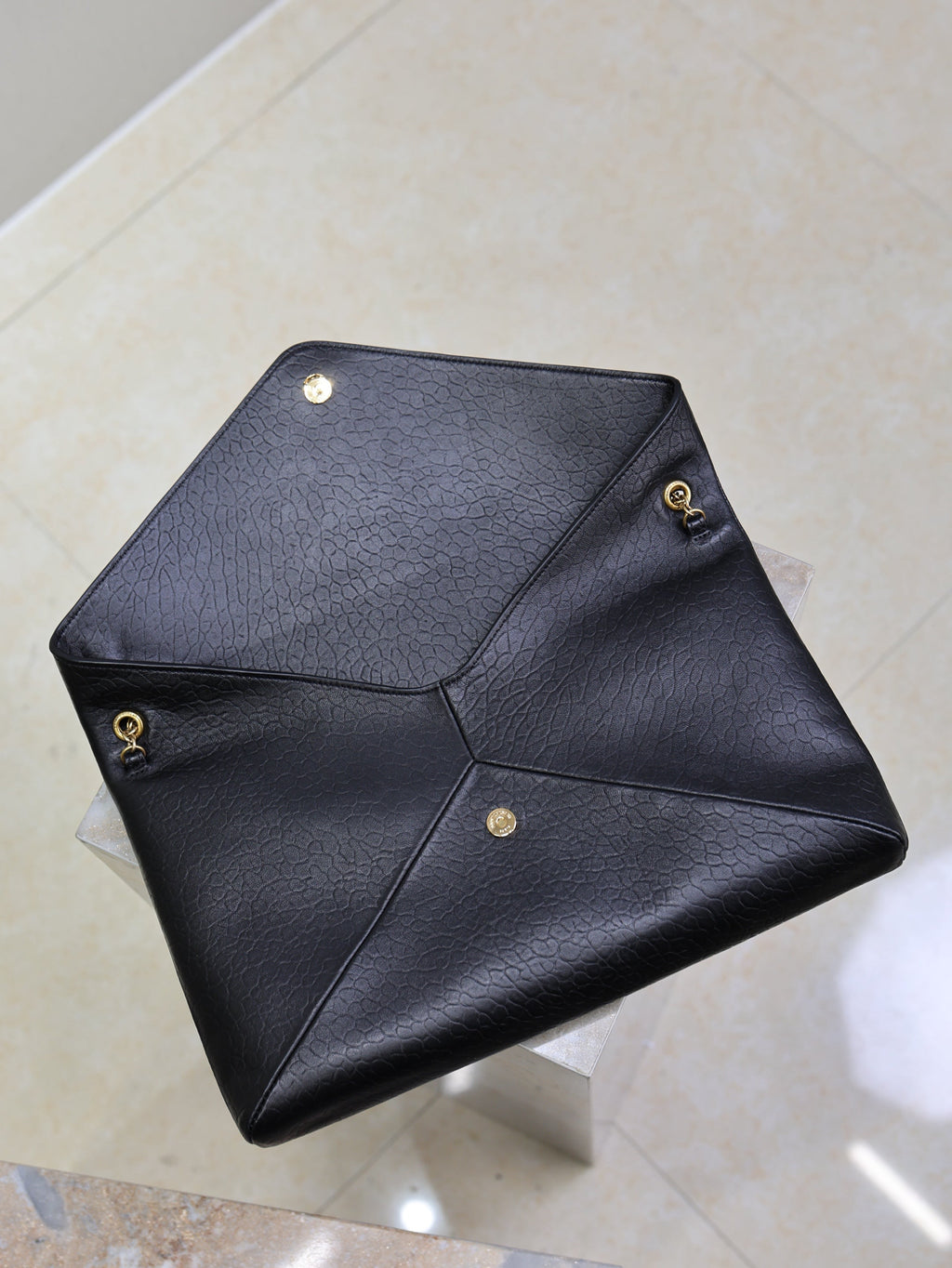 Saint Laurent 25S Cassandre Envelope Messenger 35 in Black Lambskin Gold Hardware Bag